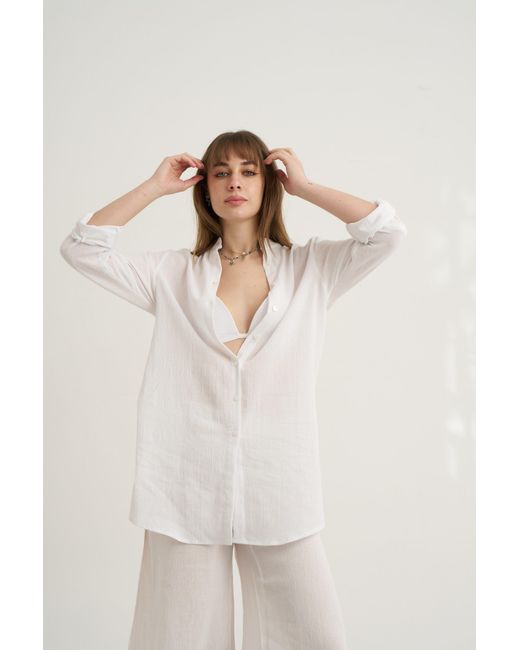 Unexpectedone White Shades Of Shirt Matching Soul Mate Side Slit Slim Trousers Set
