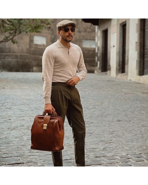 Time Resistance Brown Cognac Leather Backpack for men