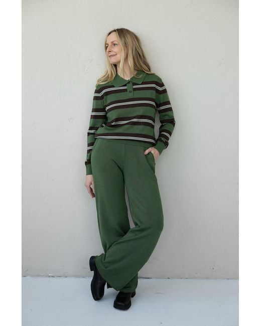 SALANIDA Green Galante 100% Merino Polo Top Stripes