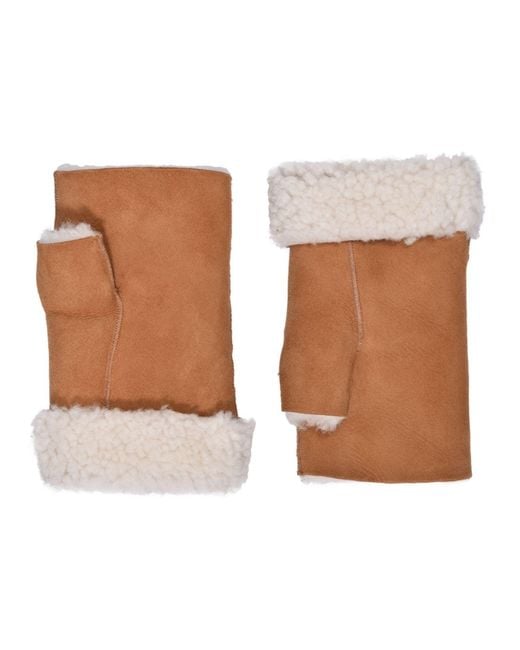 Owen Barry Brown Neutrals Tube Mittens Sheepskin Brandy Cream