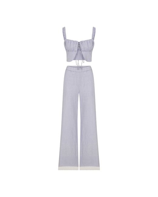NAZLI CEREN Purple Anville Linen Trousers