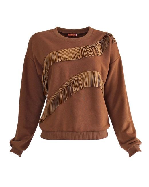 Lalipop Design Brown Sweatshirt With Fringe Details