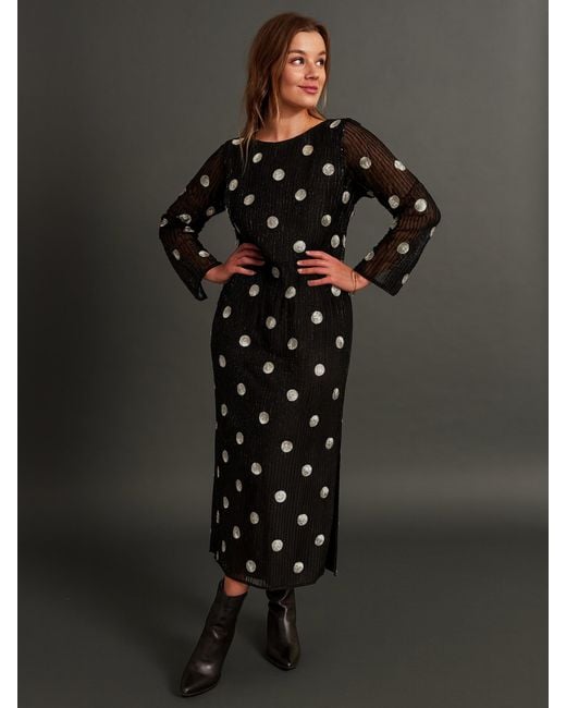 Rose & Nancy Black Merrin Polka Dot Hand Beaded Midi Dress