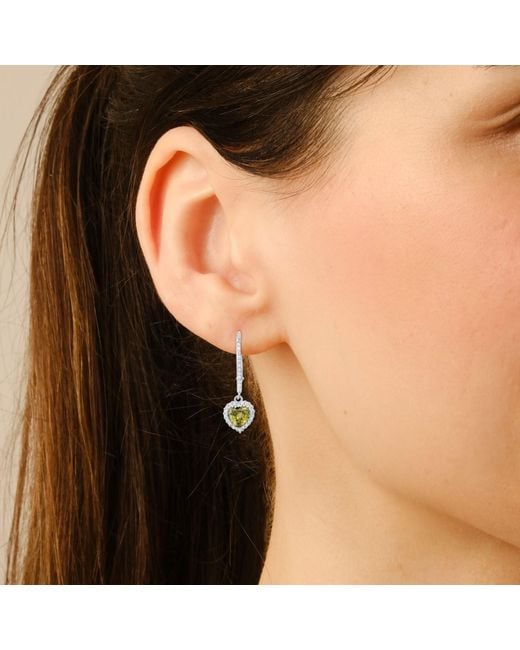 Kylie Harper White August Peridot Birthstone Heart-Cut Halo Leverback Earrings
