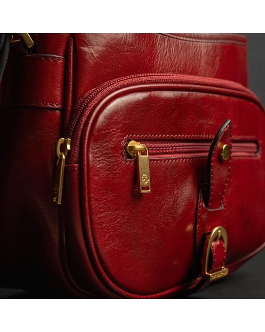Time Resistance Red Leather Saddle Bag