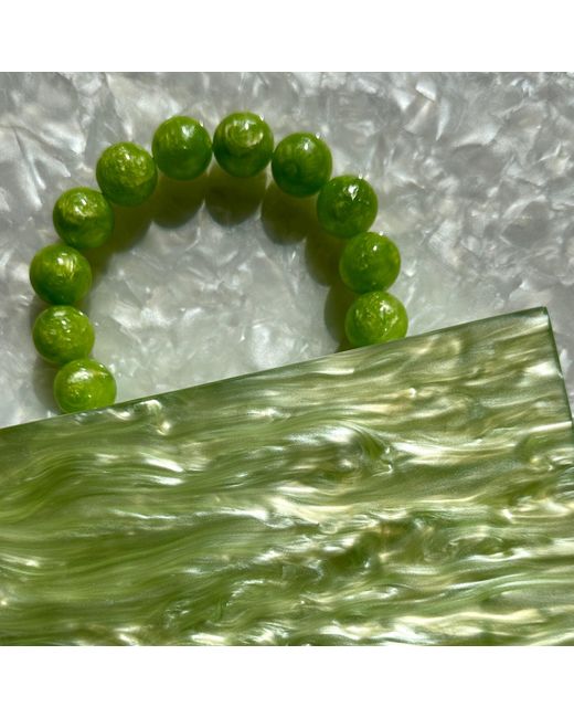 CLOSET REHAB Green Acrylic Party Box Purse In Celery With Beaded Handle