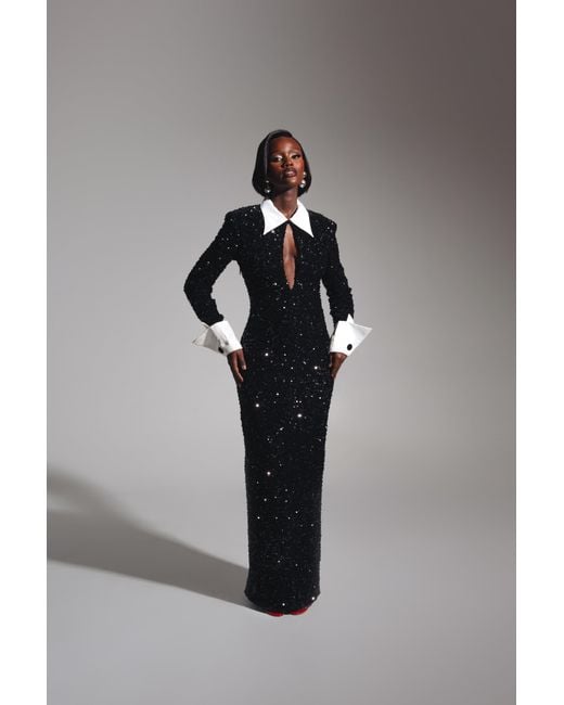 Ofuure Black Kali Keyhole Sequin Maxi Dress