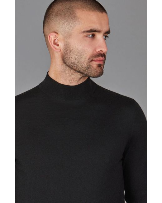 Paul James Knitwear Black Superfine Riccardo Merino Silk Mock Turtle Neck Jumper for men