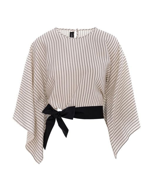 Larisa Dragna Gray Neutrals Striped Kimono Top With Tie Belt Milo