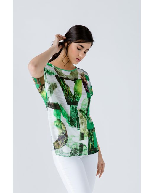 Conquista Green Print Flama Top With Tie Detail