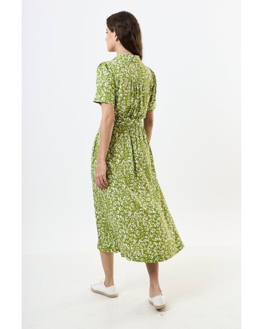 Louche Green Inesa Negative Floral Print Short Sleeve Midi Shirtdress