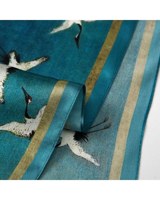 Soft Strokes Silk Green Pure Silk Scarf Ink & Colour By Zhao Ji Auspicious Crane Long