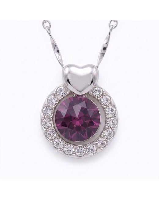 Modenaire Metallic Amethyst Round Heart Accent Pendant Necklace