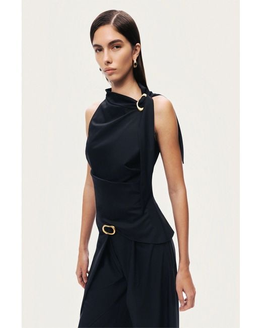 Nocturne Black Asymmetric Buckle Detail Pants