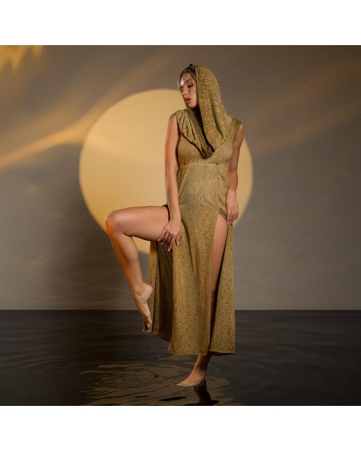 Zhenabia Metallic Hera Hooded Dress Desert Sand