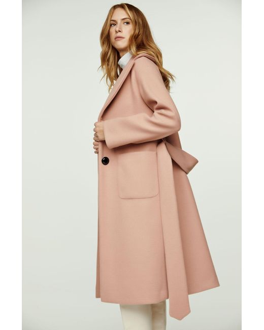 Conquista Pink Long Salmon Colour Faux Mouflon Coat With Belt
