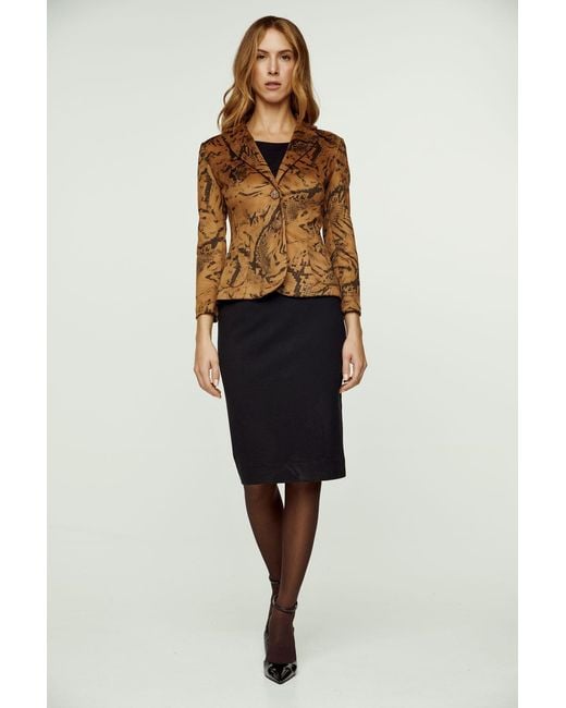 Conquista Brown Suede Effect Printed Fitted Jacket