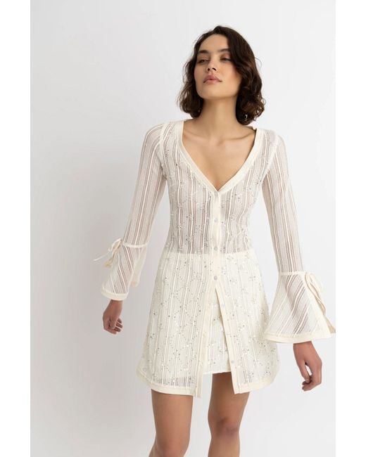 Amy Lynn White Neutrals Lucia Cream Crochet Embellished Dress