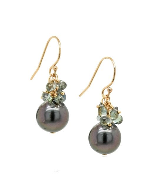 Lori Kaplan Design Metallic Tahitian Pearl With Sapphire Earrings