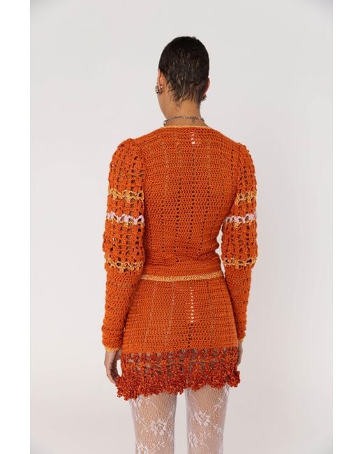 Andreeva Red Chrysanthemum Terracotta Handmade Crochet Mini Skirt