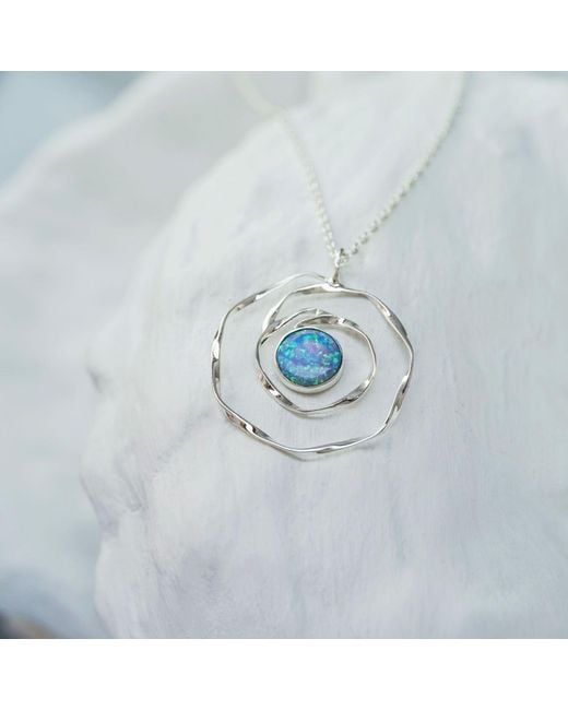 Isla Silver Blue Handmade Spiral Fire Opal Necklace