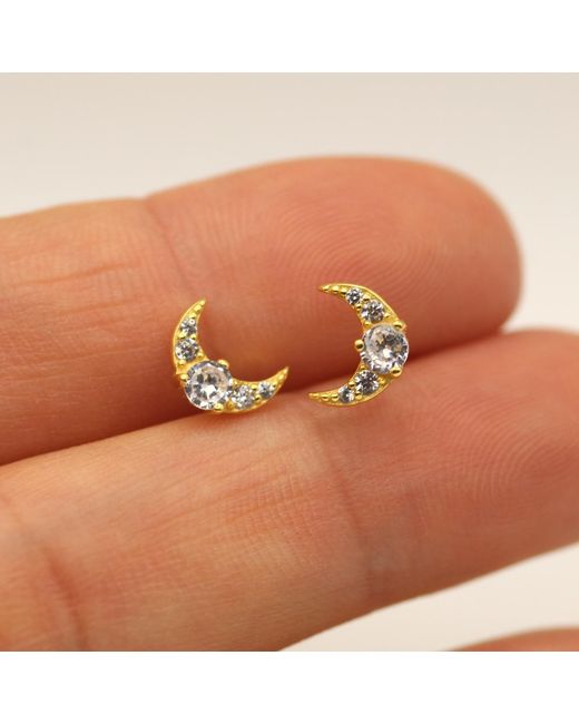 VicStoneNYC Fine Jewelry Metallic Shiny Crescent Moon Stud Earrings