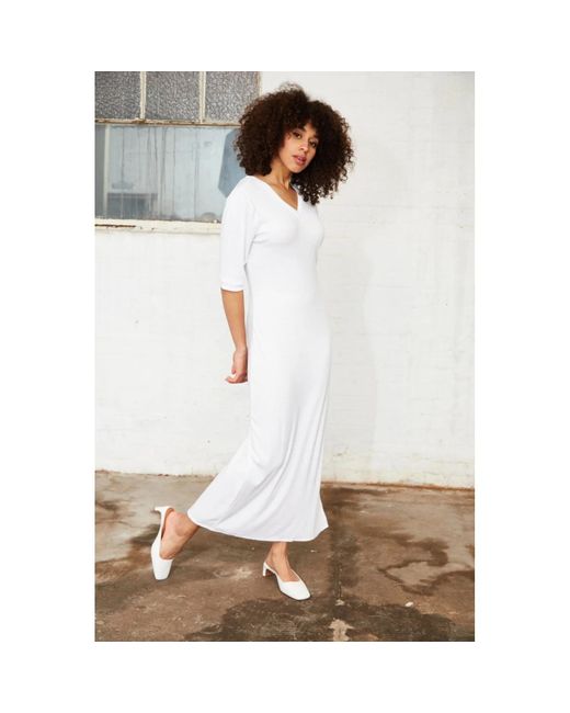 NUMBAT White Fay Ribbed Midi Dress With Side Slit