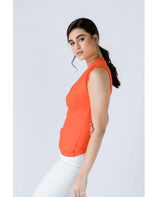 Conquista Orange V Neck Sleeveless Top