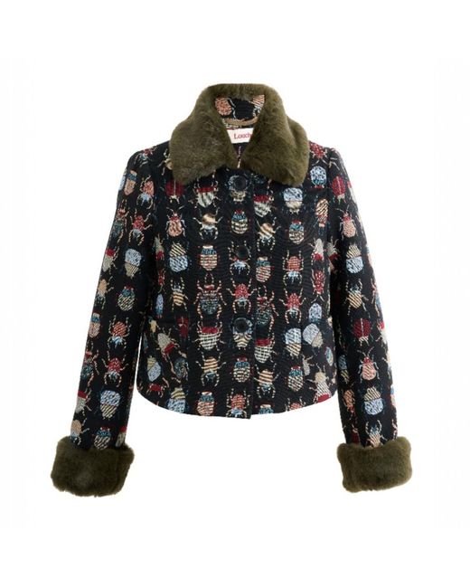 Louche Black Kent Beetlejuice Fur Trim Cropped Jacket