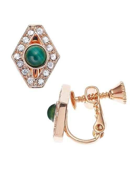 Grosse Metallic Crystal & Malachite Clip On Earrings, Series Gem Flakes