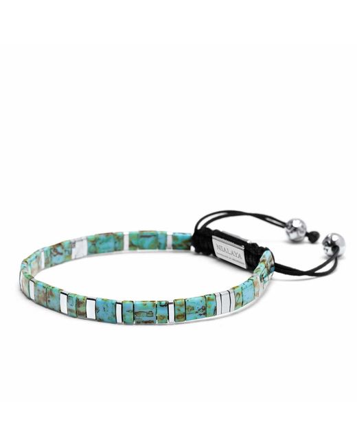 Nialaya Blue Bracelet With Marbled And Miyuki Tila Beads for men