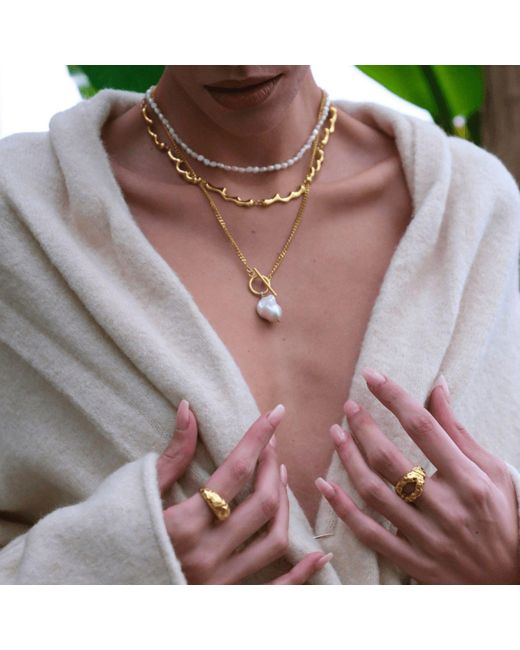 LINYA JEWELLERY Metallic Yao Baroque Pearl Chain Necklace
