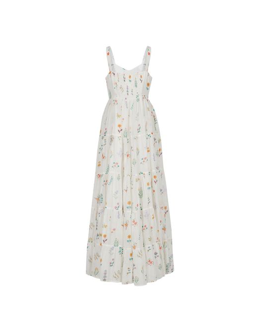 Em & Shi White Summer Herbs Tiered Dress