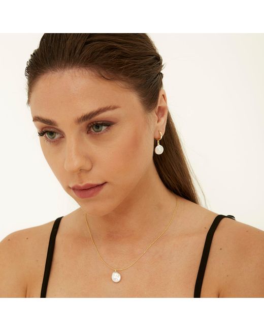 Spero London Metallic Baroque Flat Pearl Pendant Necklace & Earring Sterling Set
