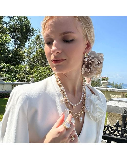 Farra Metallic Natural Baroque Pearls Pendant Statement Necklace