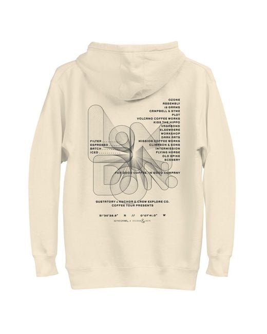 Anchor and Crew Natural Neutrals Bone Gustatory London Coffee Scene Cotton Blend Embroidered Hoodie for men