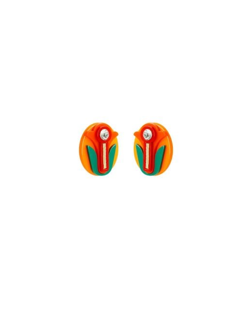 Gissa Bicalho Orange Acrylic Handmade Earring Camafeu Flower