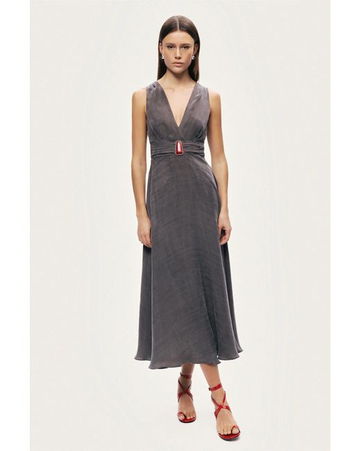 Nocturne White V-Neck Sleeveless Midi Dress