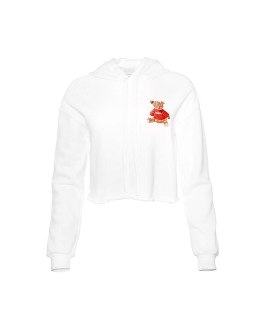 ADIBA White Embroidered Bear Hoodie Sweater