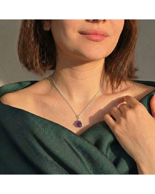 Harfi White Sterling Raw Amethyst February Birthstone Crystal Necklace
