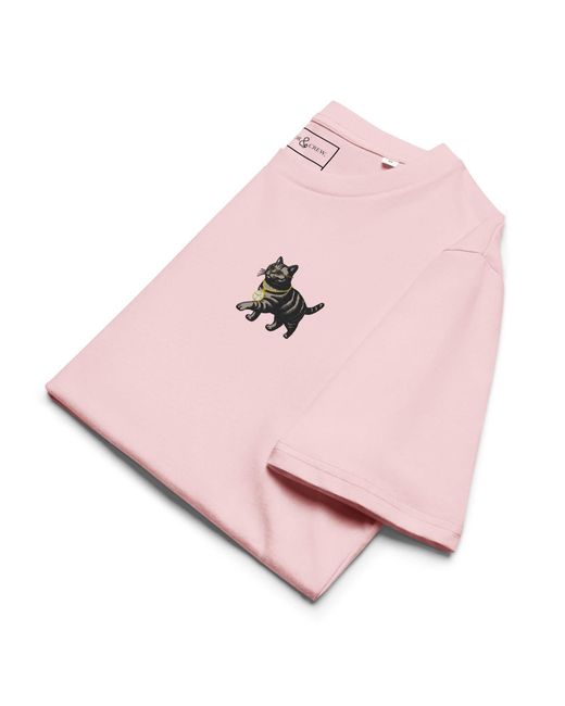 Anchor and Crew Pink Cotton Cool Cat Actual Life Organic Cotton Embroidered T-Shirt for men