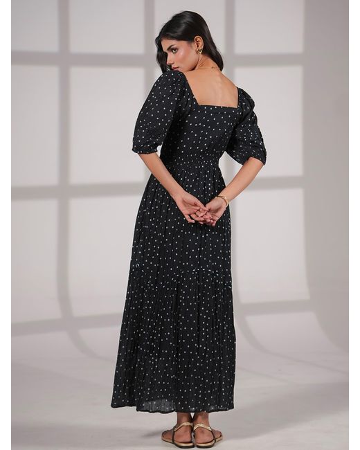 Rose & Nancy Blue Eloise Spot Print Cotton Crinkle Maxi Dress