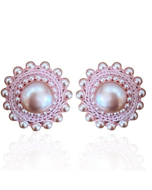 PINAR OZEVLAT Pink Blush Pearl Studs
