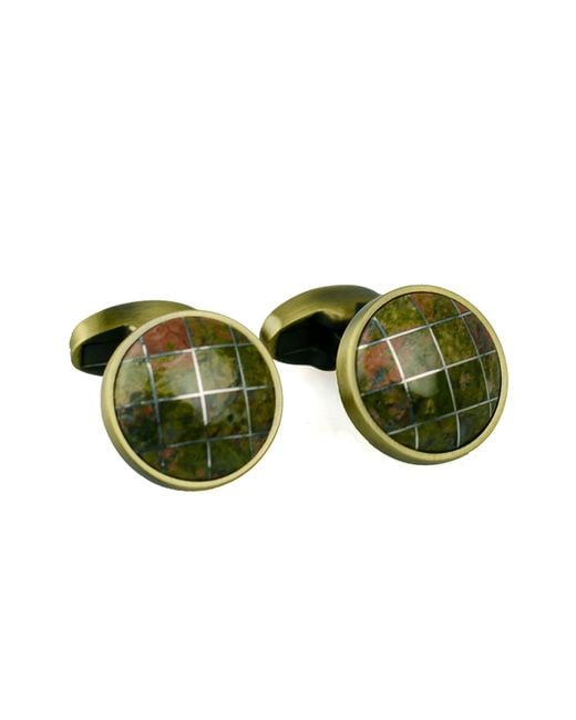 DAVID WEJ Green Round Patterned Cufflinks – for men