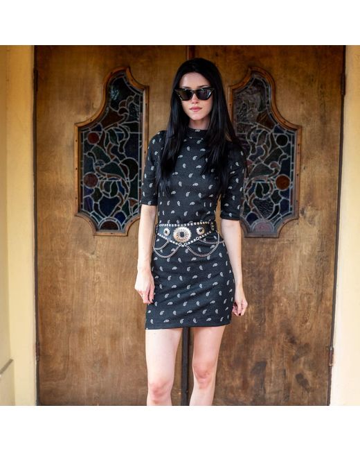 Jennafer Grace Black Paisley Villain Mockneck Mini Dress