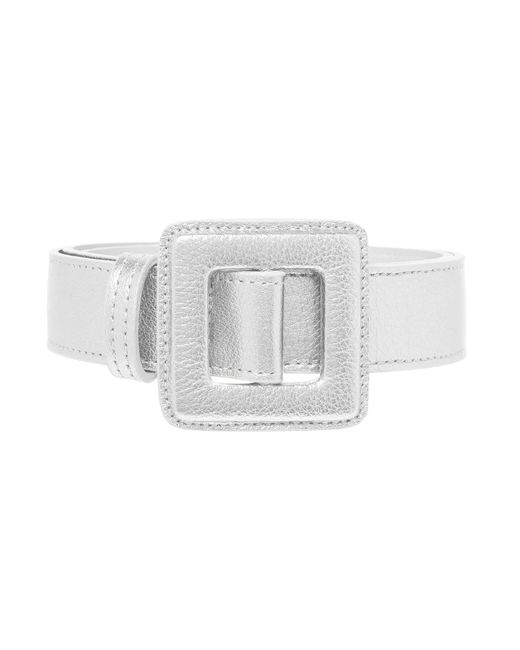 BeltBe White Mini Square Metallic Buckle Belt