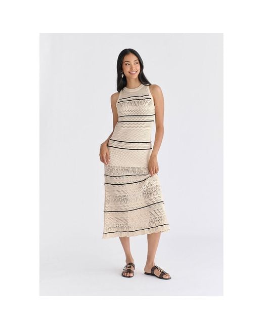 Paisie Natural Neutrals Contrast Detail Pointelle Knitted Dress