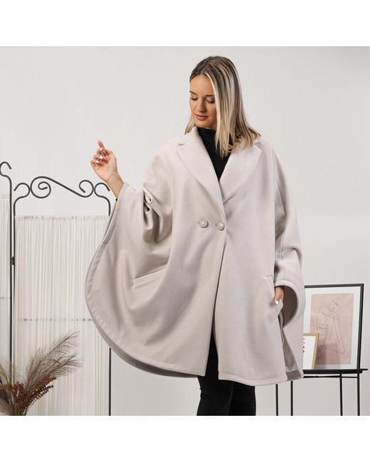 Nikka Place Gray Wool Poncho Cape Coat With Buttons