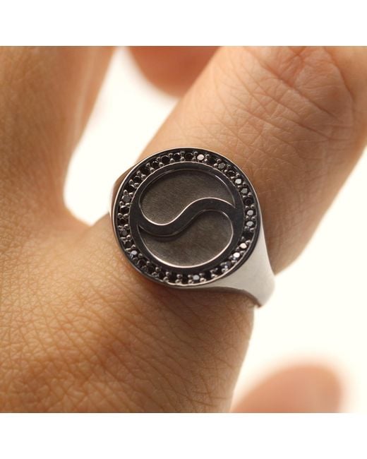 VicStoneNYC Fine Jewelry Black Yin And Yong Stone Bold Signet Ring For for men