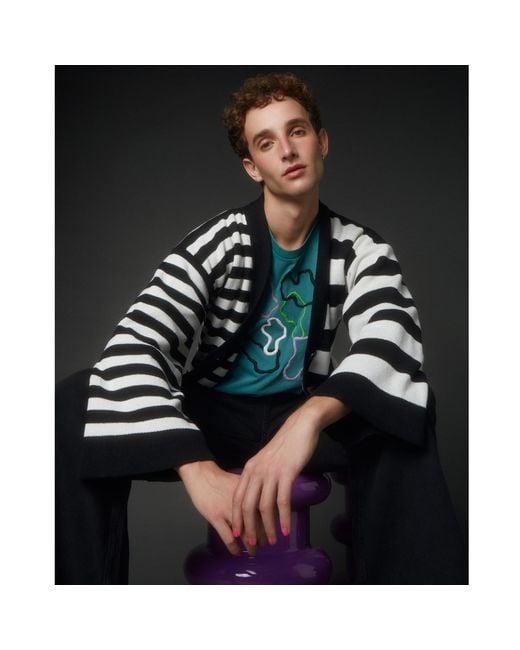 INGMARSON Black Multi-Striped Wool & Cashmere Knitted Cardigan